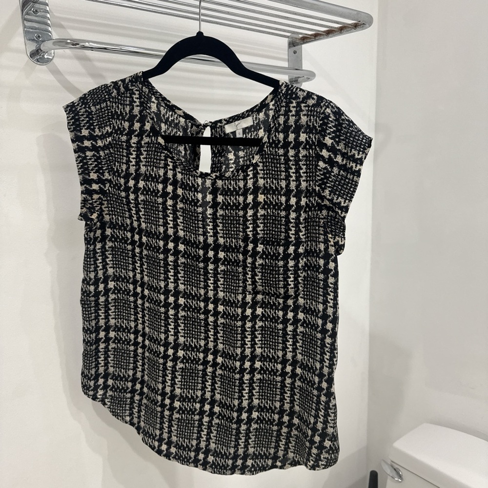 Joie Black and Cream Checkered Blouse